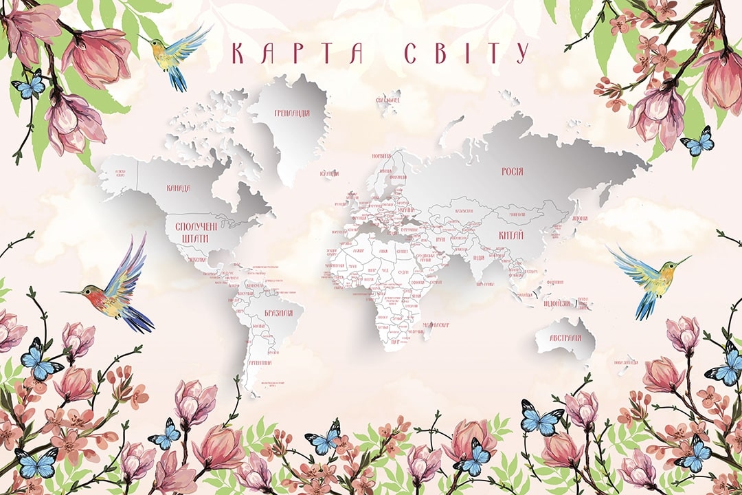 фотообои на стену Карта для девочки с цветами