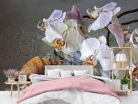 Выбрать фотообои  в спальню Орхидея и ракушка высшего качества большой выбор лучших фото обоев на стену в интернет магазине Эко Обои