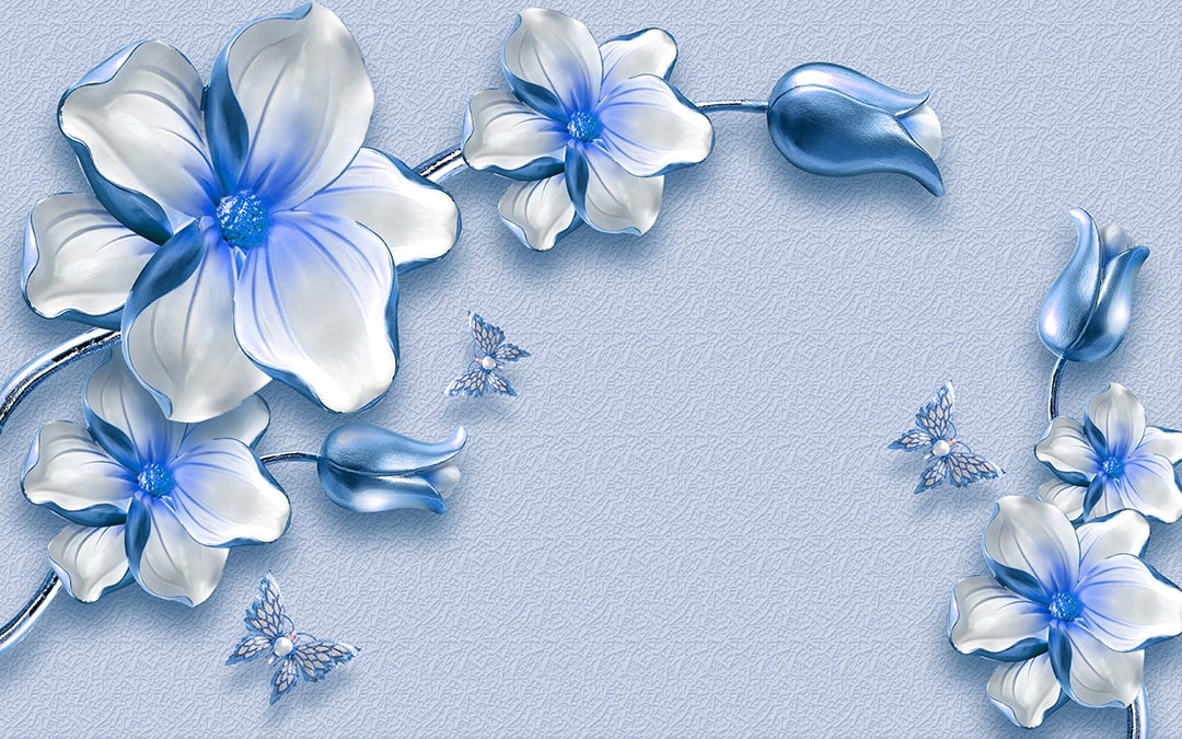 фотообои на стену Голубые цветы 3D