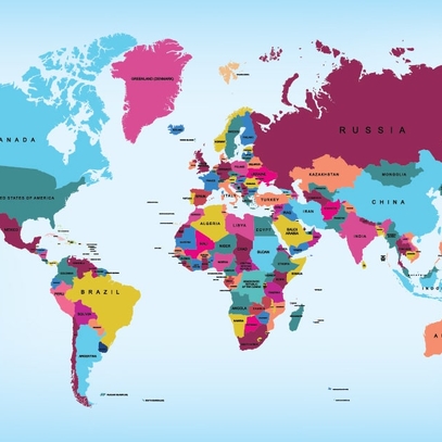 Выбрать фотообои на стену Красочная карта мира большой выбор лучших фото обоев отличного качества в магазине Эко Обои