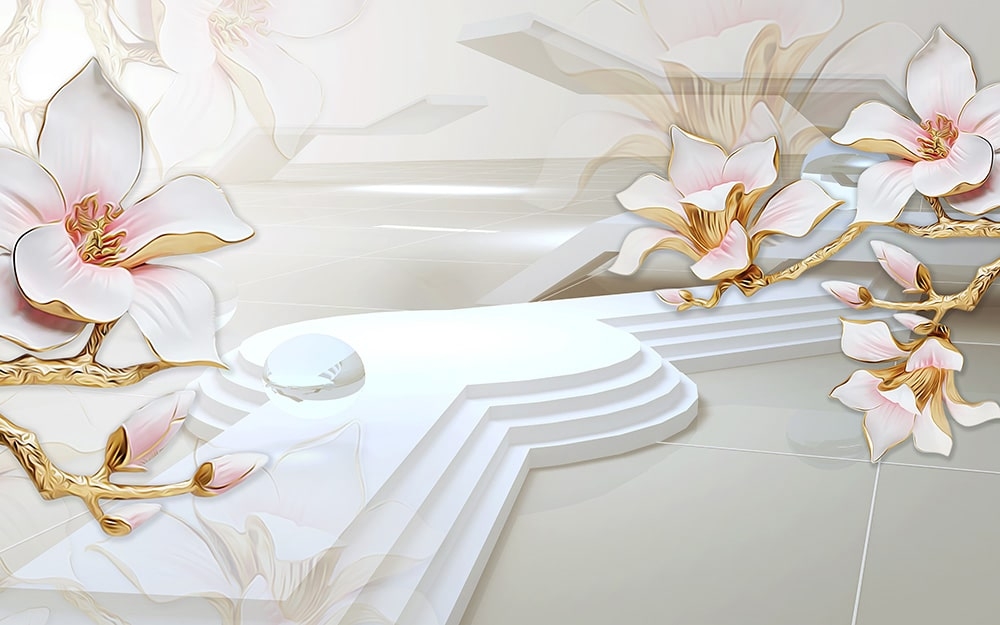 фотошпалери на стіну 3д композиція з квітами