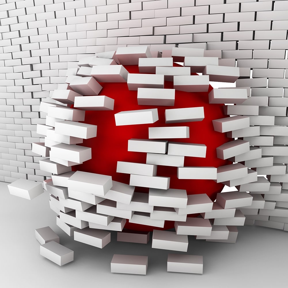 фотообои на стену Мяч разбивает стену 3D